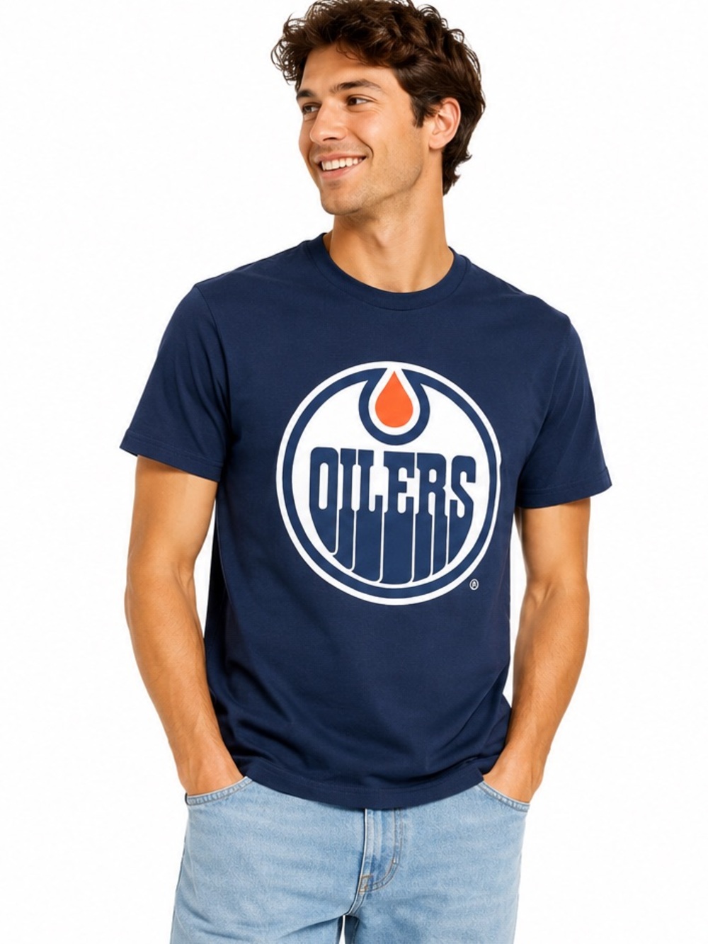 Edmonton Oilers NHL Navy Blue Logo T-Shirt Men’s Medium